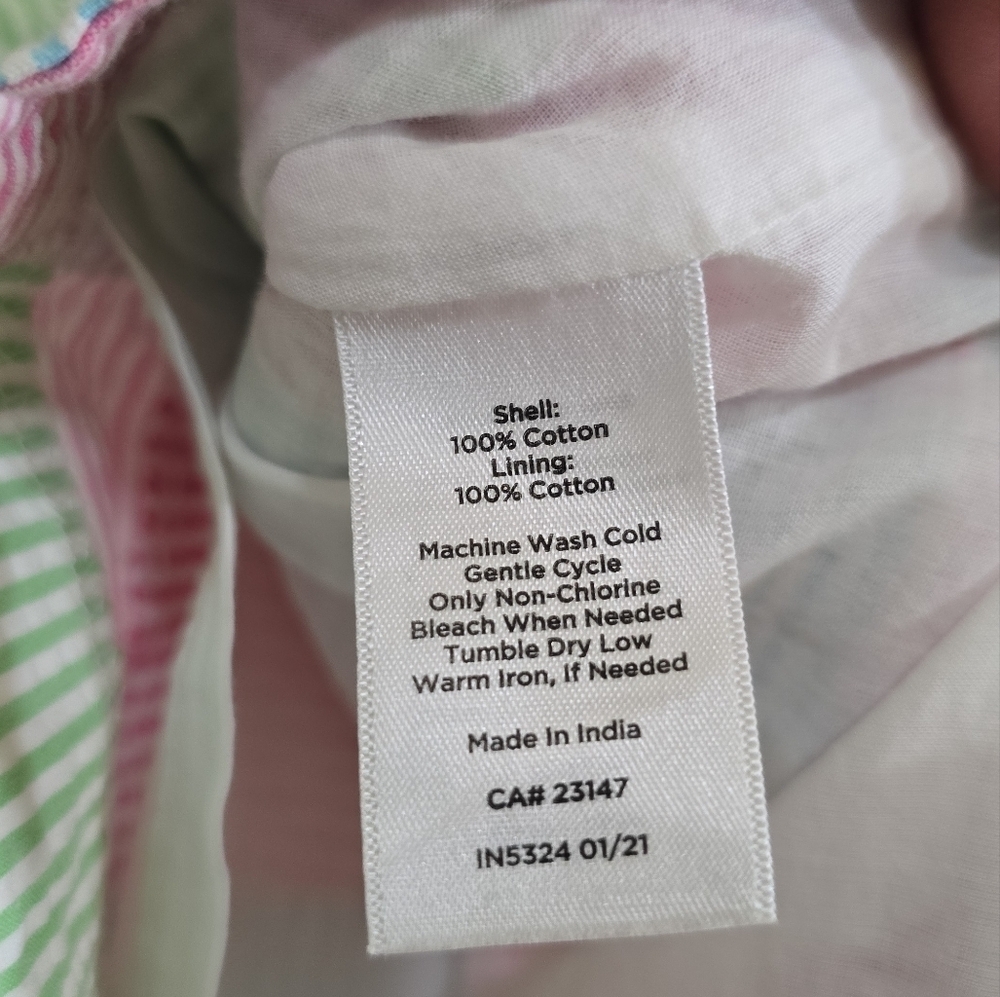 Talbots Seersucker Canvas Patchwork Stripe Skirt Size 8 Madras Summer Pastels - Picture 7 of 7